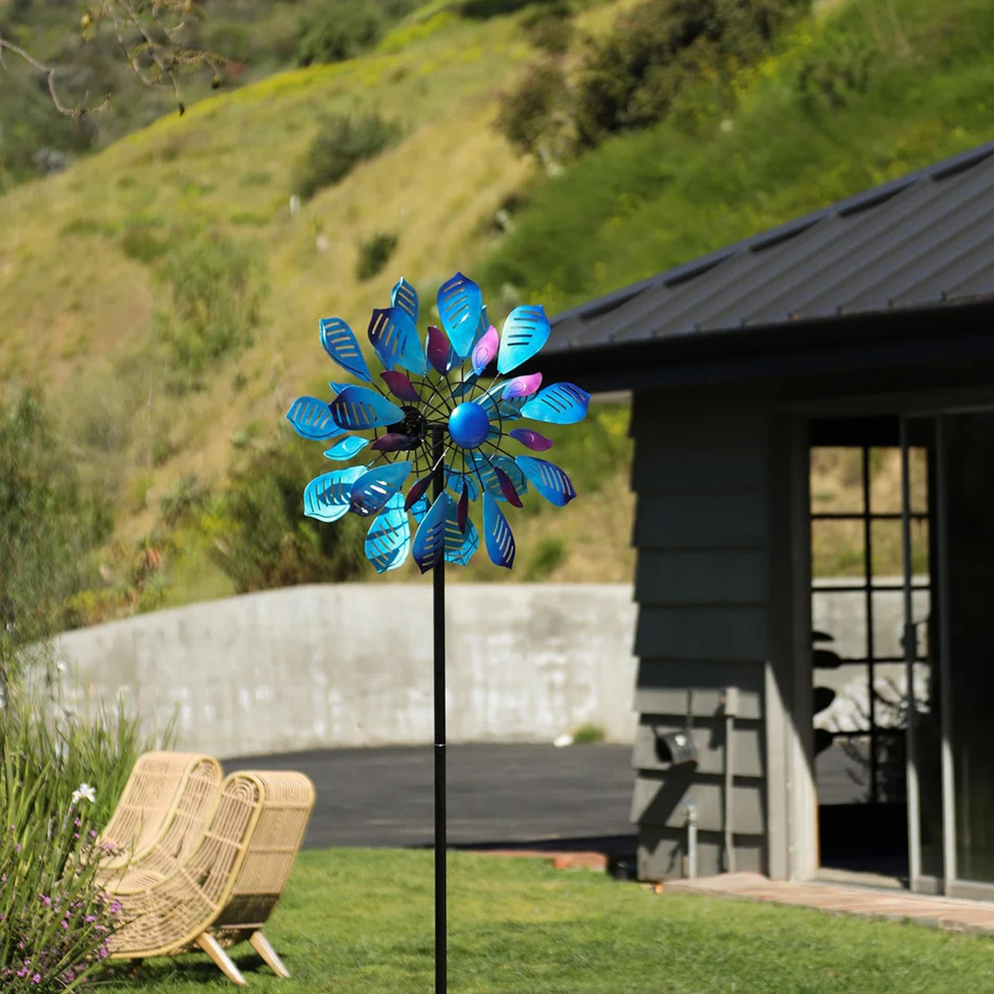 Colorful Peacock Feather Yard Wind Spinner