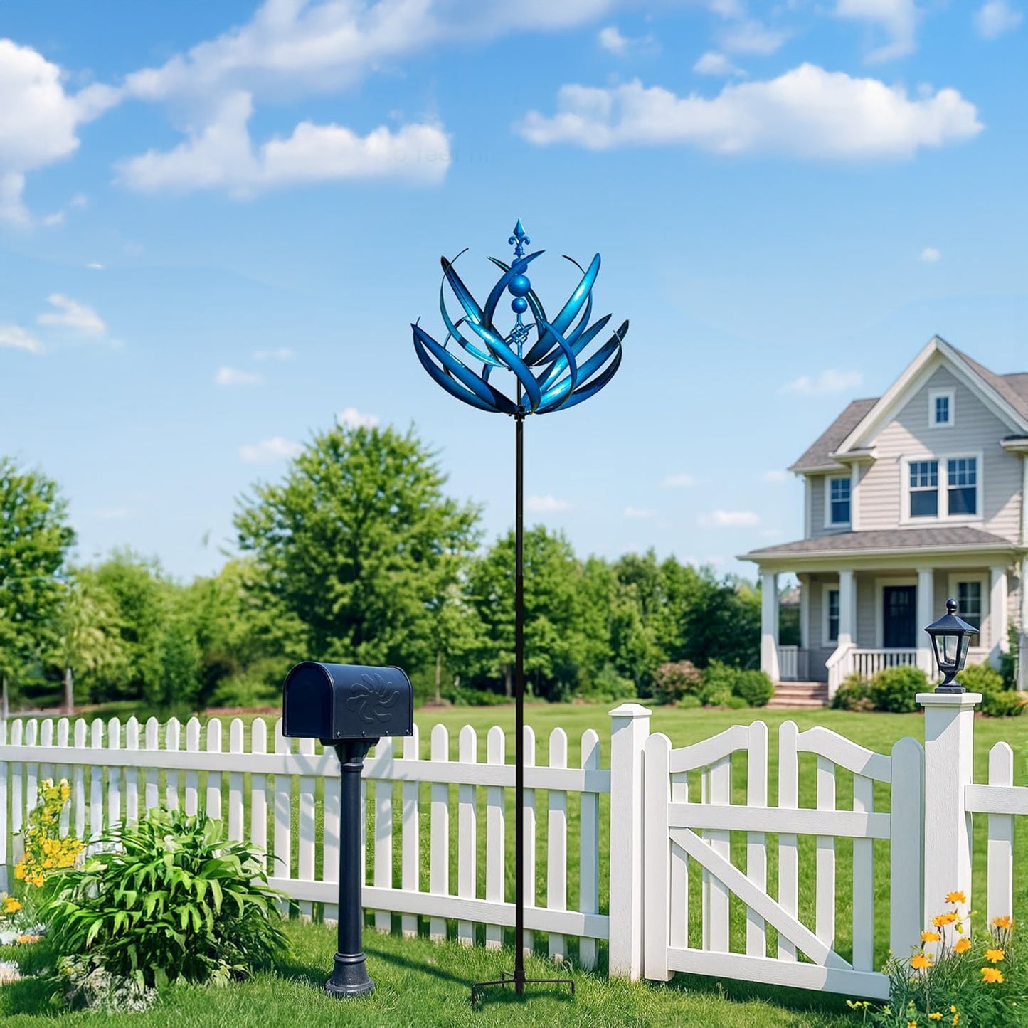 Blue Lotus Garden Wind Spinner