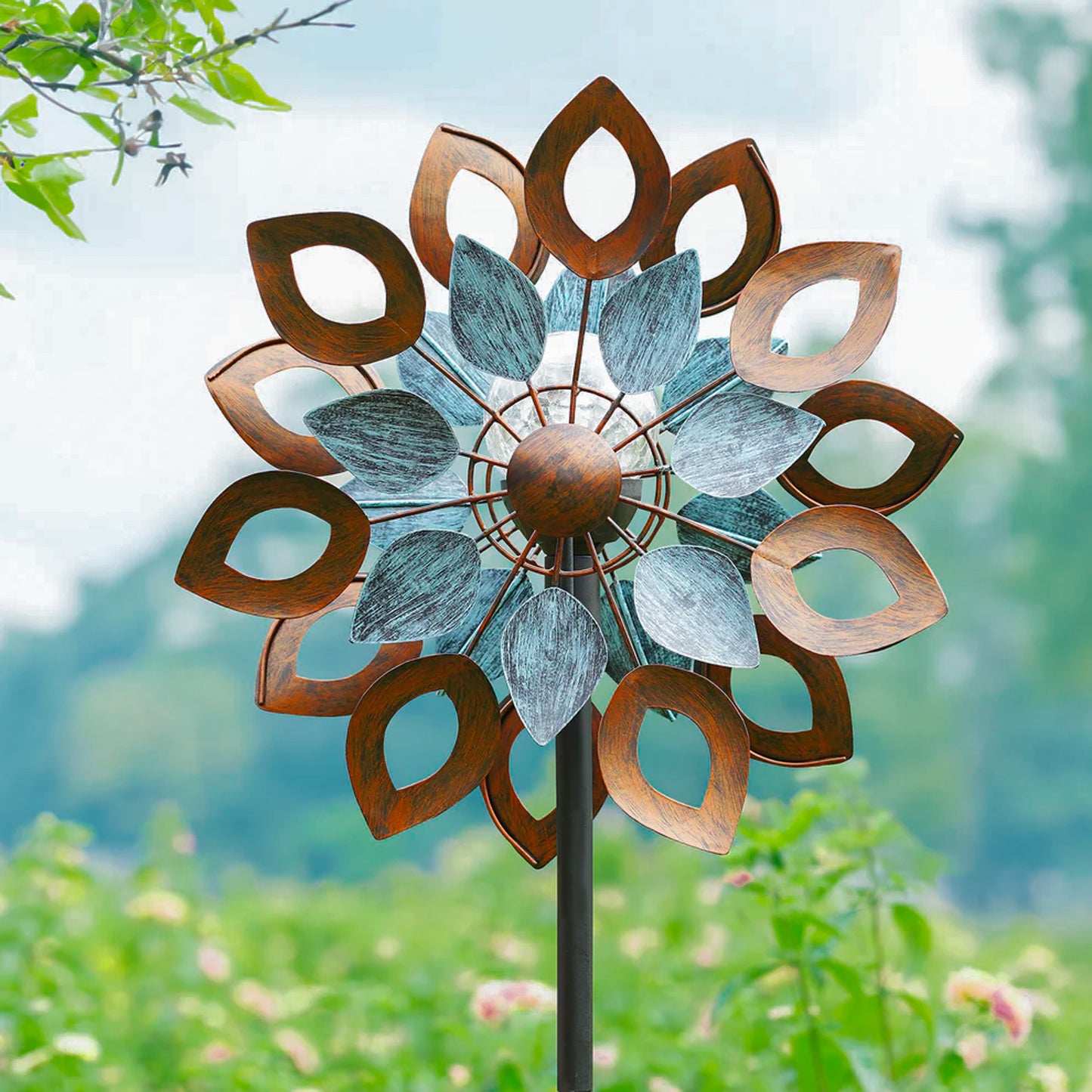 Solar Dahlia Glow Wind Spinner