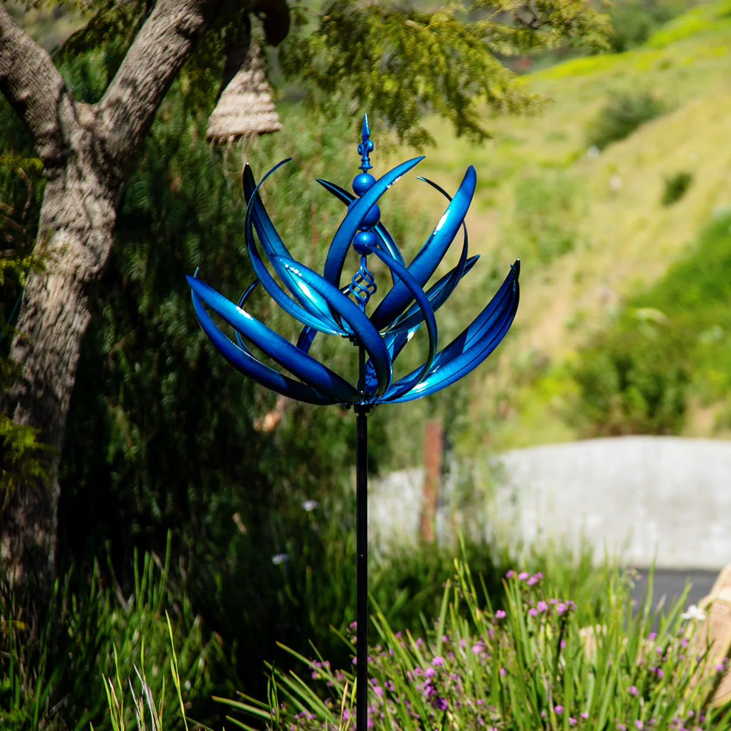 Blue Lotus Garden Wind Spinner