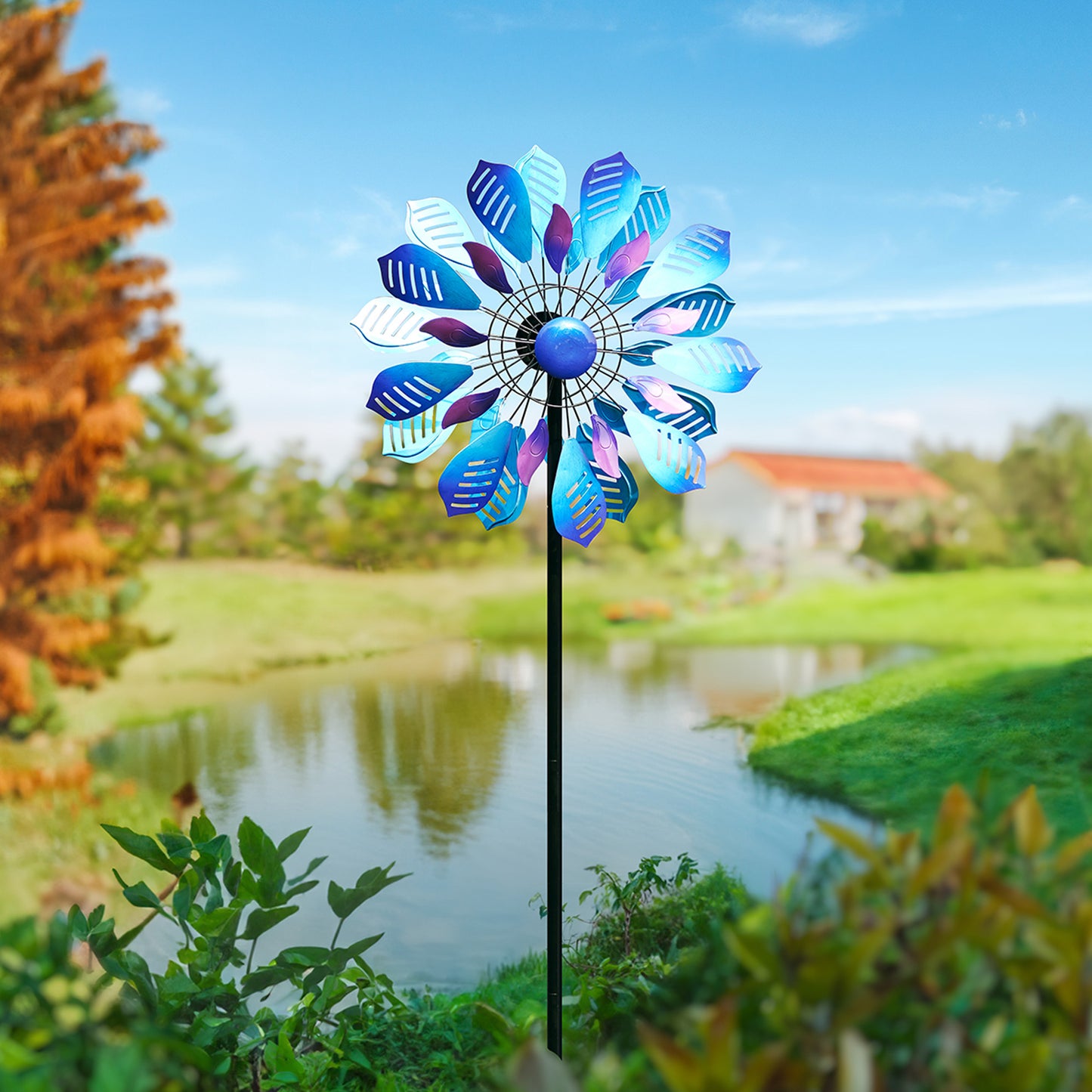 Colorful Peacock Feather Yard Wind Spinner