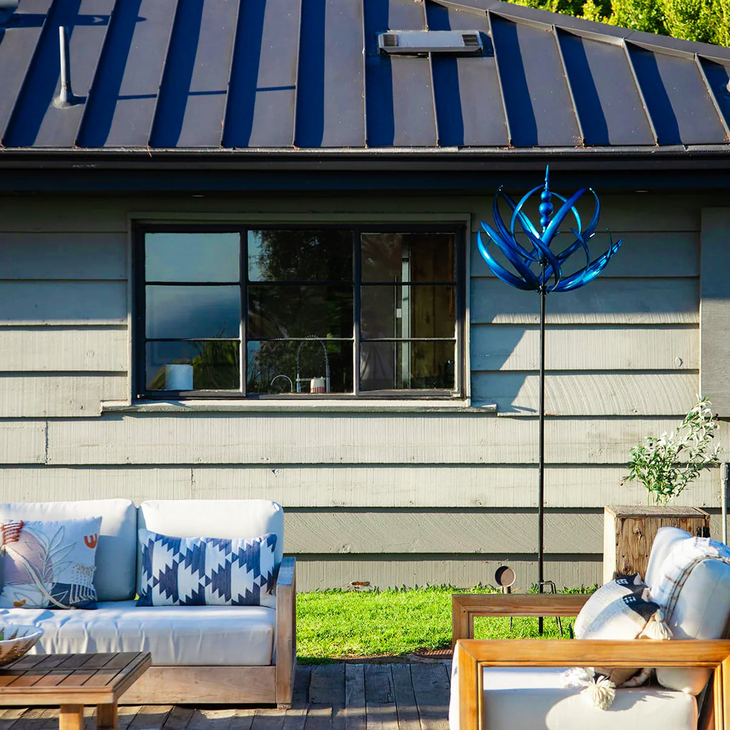 Blue Lotus Garden Wind Spinner