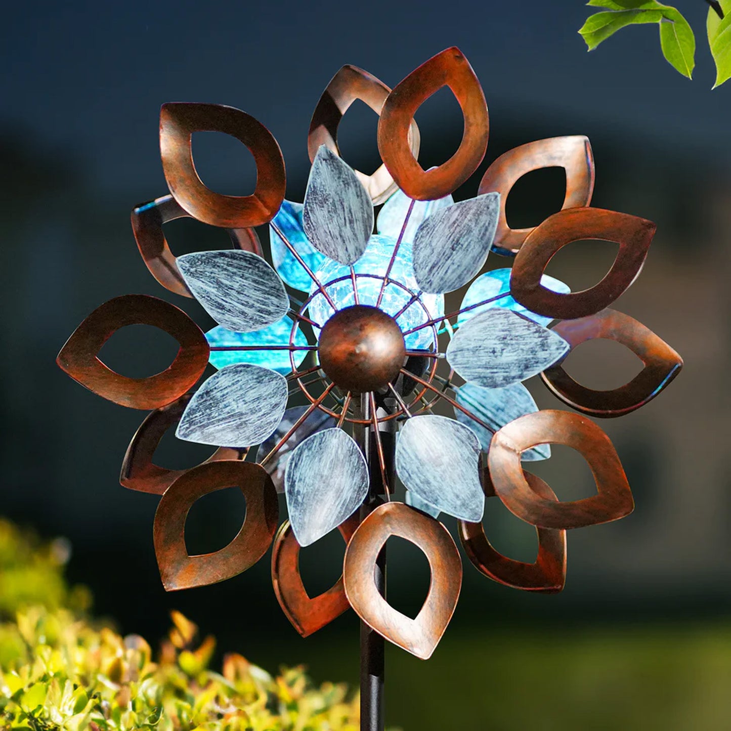 Solar Dahlia Glow Wind Spinner