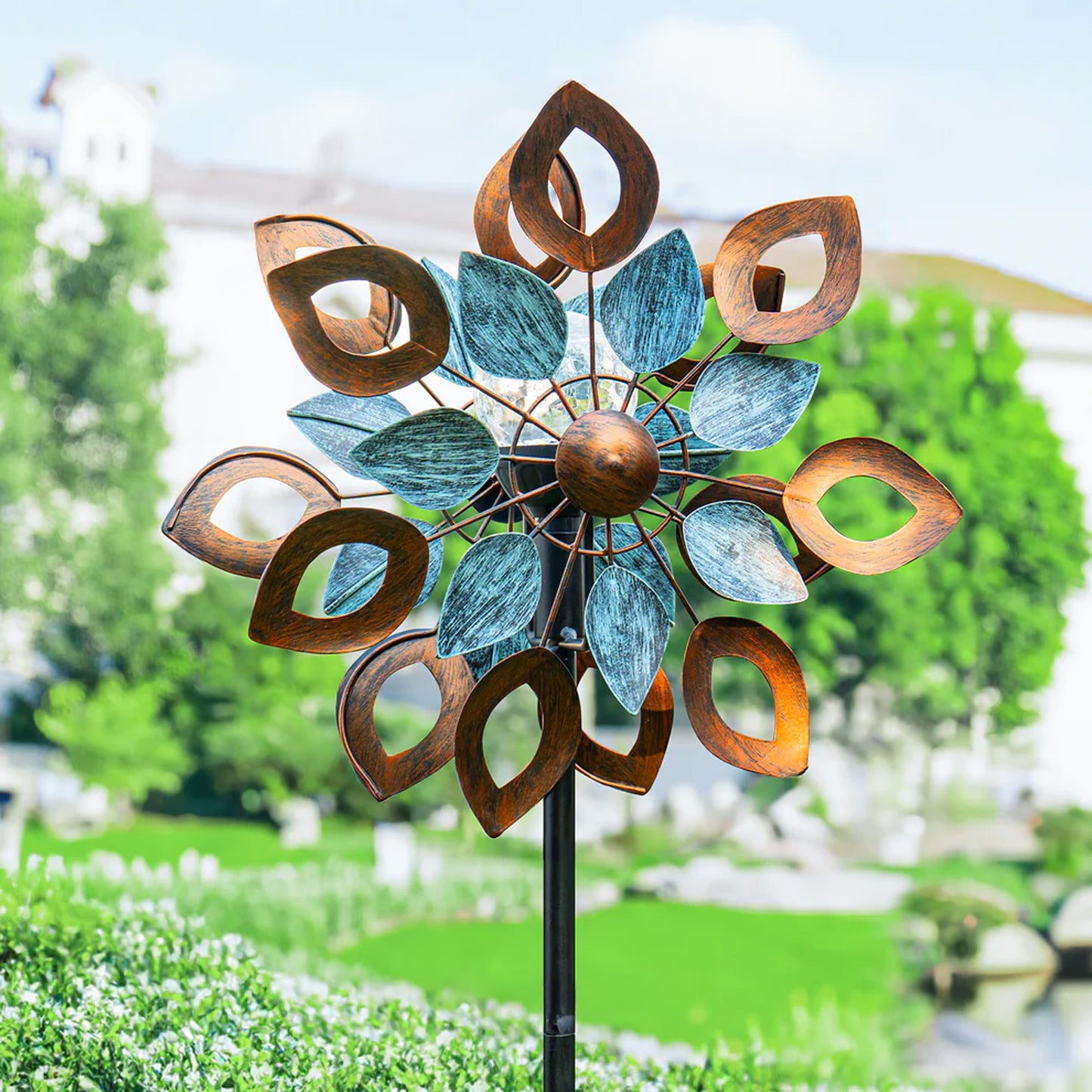 Solar Dahlia Glow Wind Spinner