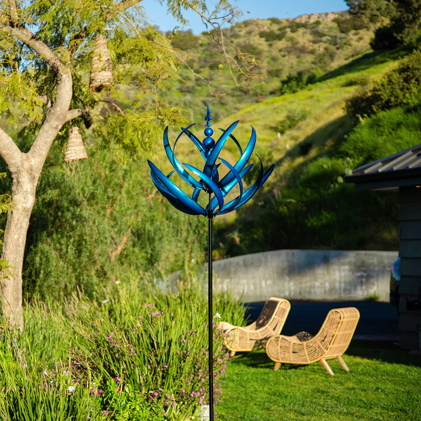 Blue Lotus Garden Wind Spinner