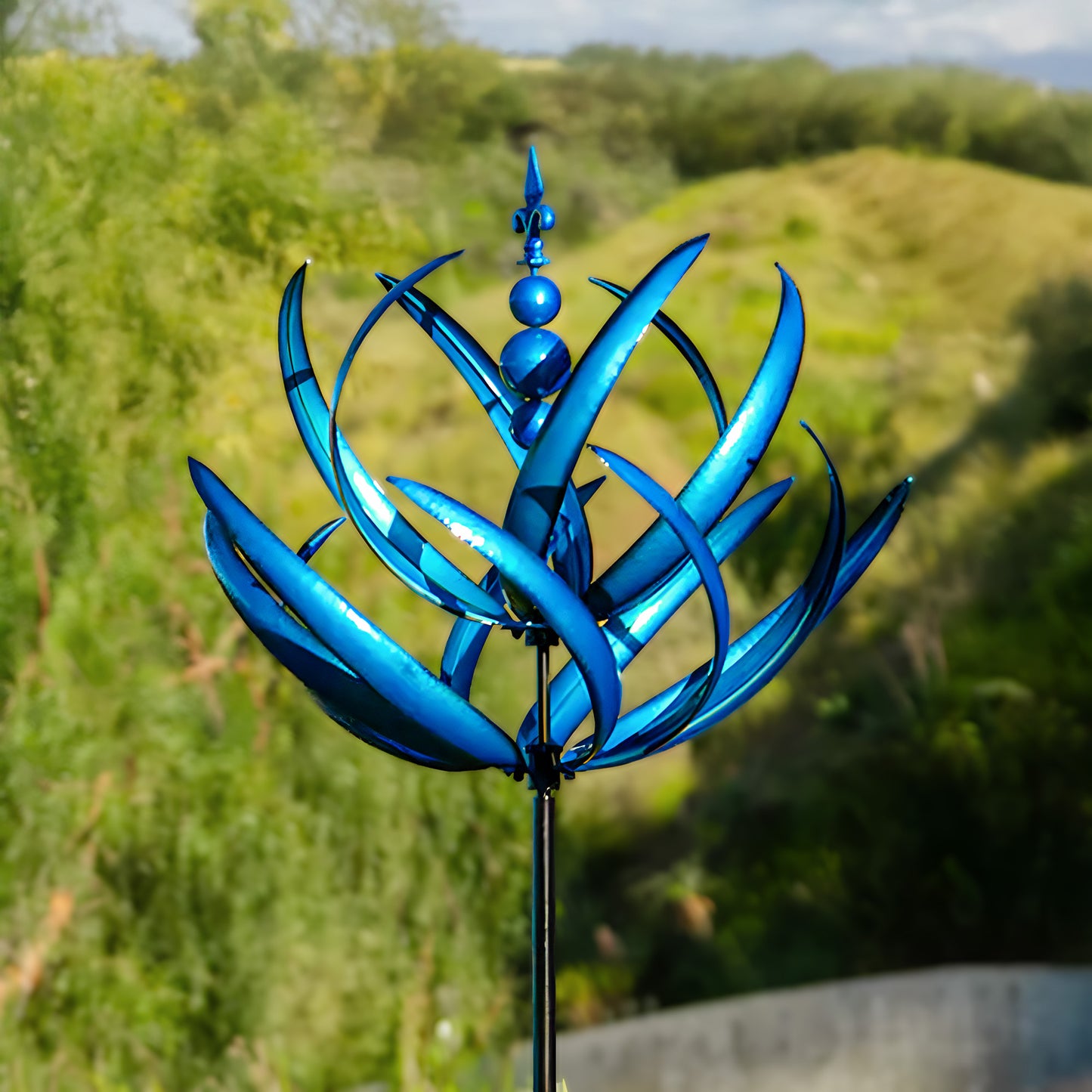 Blue Lotus Garden Wind Spinner